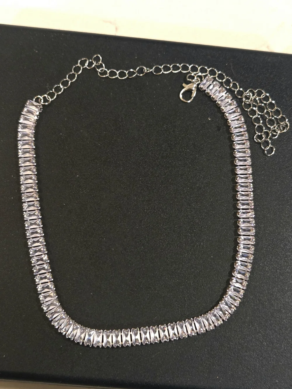 Silver Crystal Baguette Tennis Necklace - Women's Sparkling Jewelry - Picture 6 of 11